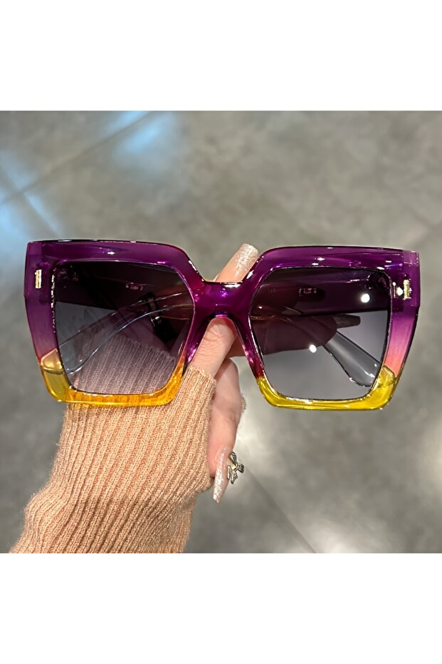Purple Gradient Fashion Sunglasses Large Square Rectangle Frame Anti-Reflective Lens Sport Eyewear S