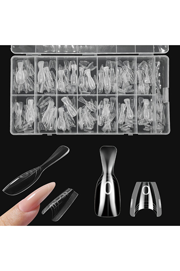 Oval-S Sandwich Nails Dual Forms - 240Pcs Long Coffin Nail Mold for Quick Nails Extension, No Paper