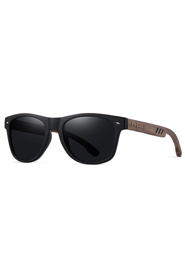 BARCUR Polarized Matte Black BARCUR Black Walnut Sunglasses for Men Wood Sun Glasses Man Eyeglasses