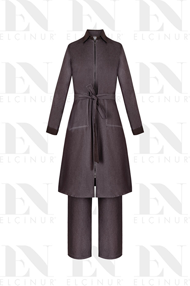 26352 Denim Tunic Trouser Set – Modern Islamic Clothing Set with Zippered Belt