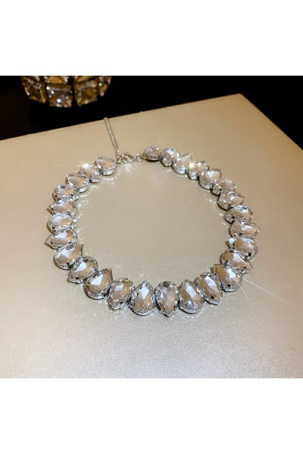 white Colorful Rhinestone Crystal Necklace For Women Luxury Fashion Water Drop Choker Necklaces For