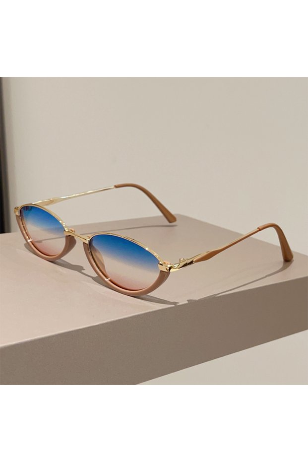 as picture shows gp-blue tea KAMMPT Oval Vintage Sunglasses Women Stylish Gradient Multi-color Casua
