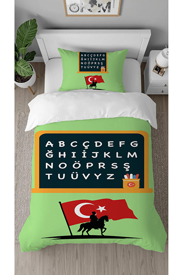 Turkish Alphabet Ataturk Patterned Digital Printed Special Design Stylish Single Duvet Cover Set Without Sheets