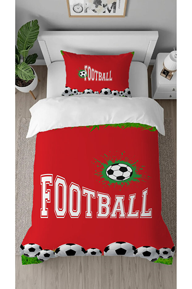 Football Match Ball Goal Patterned Digital Printed Special Design Stylish Single Duvet Cover Set Without Sheets