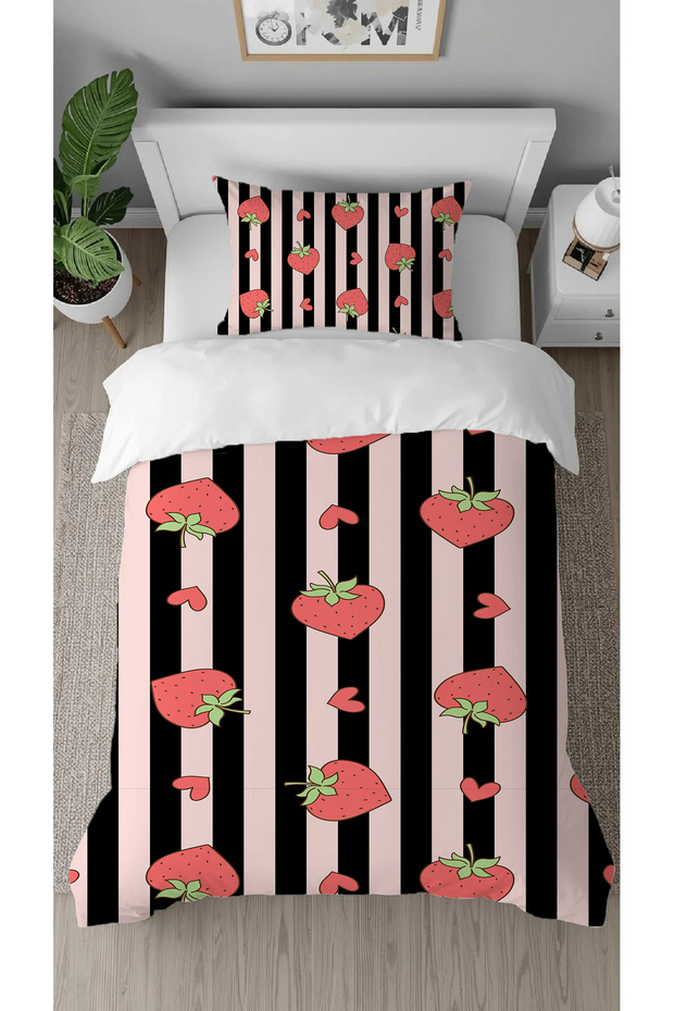 Strawberry Sweet Fruit Patterned Digital Printed Specially Designed Stylish Single Duvet Cover Set Without Sheets