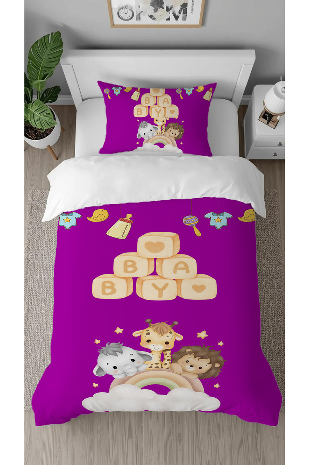 Elephant Giraffe Lion Patterned Digital Printed Special Design Single Duvet Cover Set Without Sheets