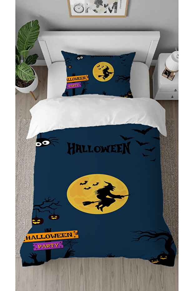 Halloween Witch Pumpkin Patterned Digital Printed Special Design Single Person Stylish Duvet Cover Set Without Sheets
