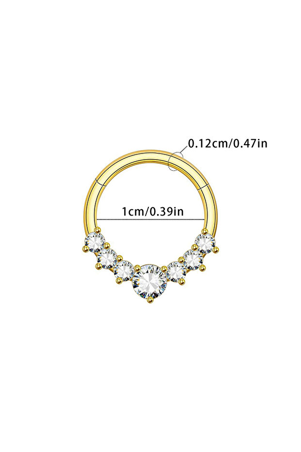 Gold (1cm ) Zircon Hinged Segment Nose Ring Stainless Steel Nose Hoop Septum Clicker Piercing Lip Ea