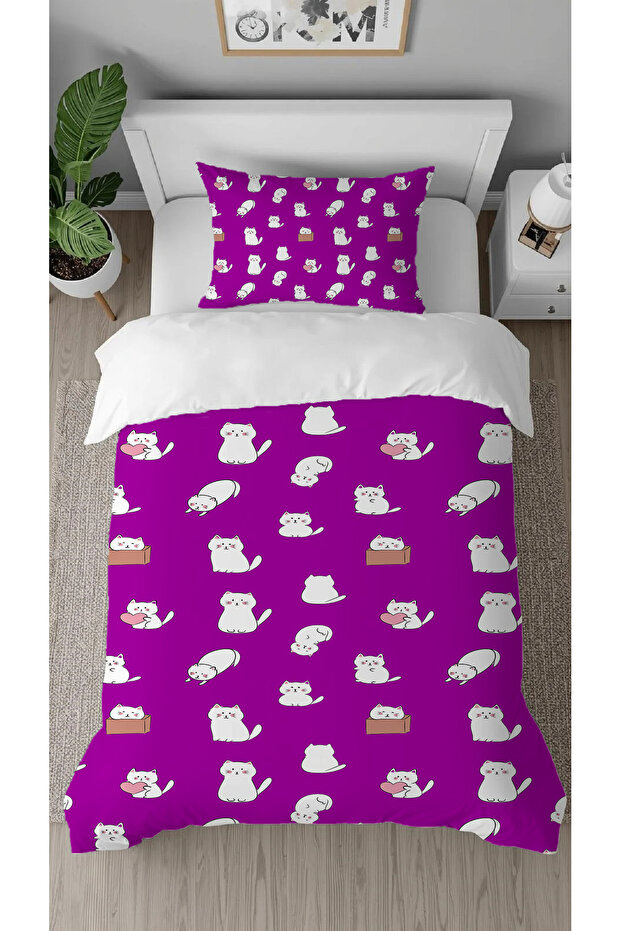 Cute Cats Patterned Digital Printed Special Design Single Duvet Cover Set Without Sheets