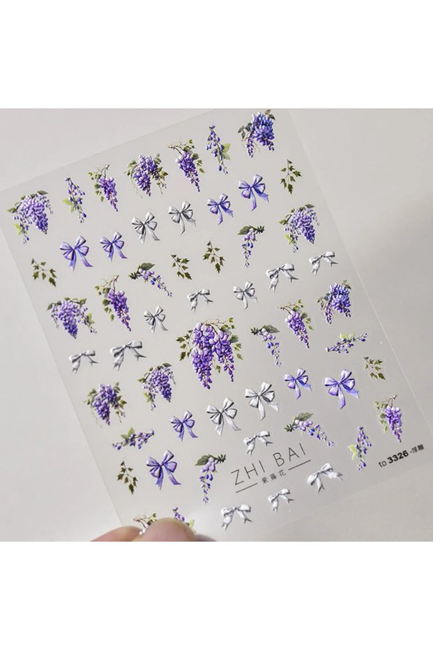 NAILFYOU 1pcs to3326 1pcs 5D Exquisite Kawaii Purple Wisteria Flower Nail Art Stickers Flower Bow Na