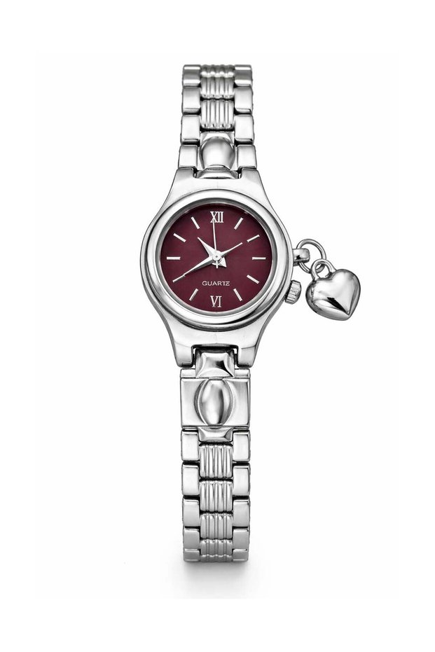 Women's Steel Watch Silver Color with Burgundy Dial Luxury | Vintage Elegant Bracelet Model Classic Wristwatch