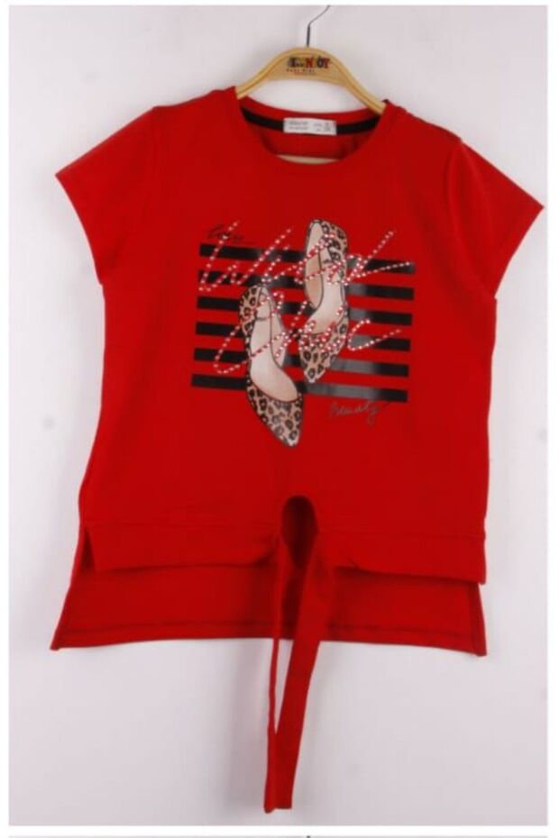 Girl's Leopard Patterned Shoes Printed T-Shirt