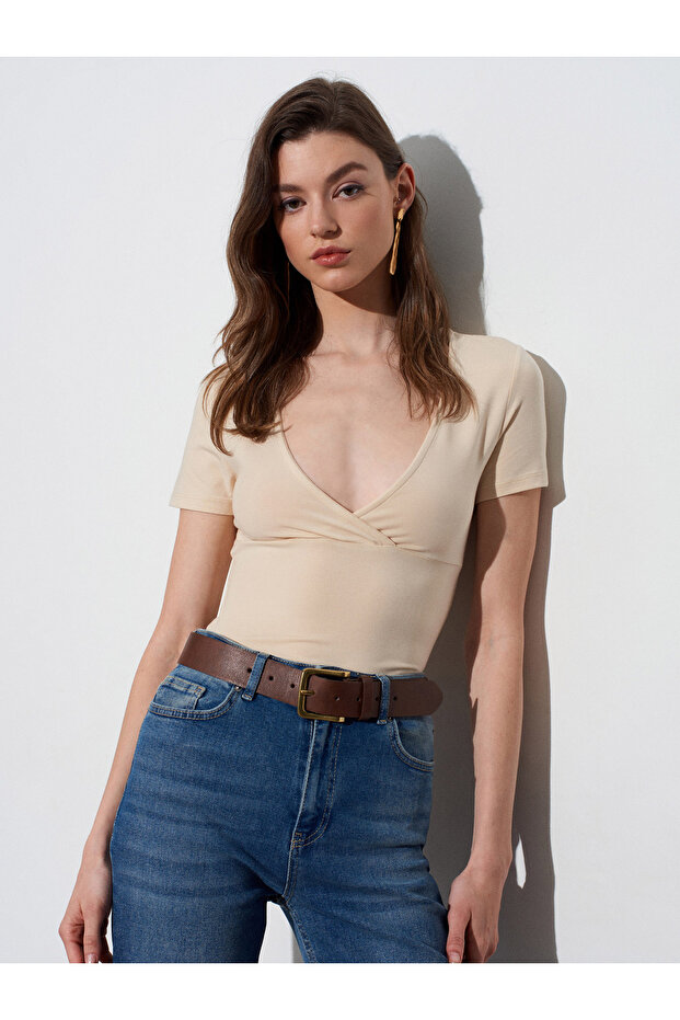 32758 V-Neck Short Sleeve T-Shirt-Stone