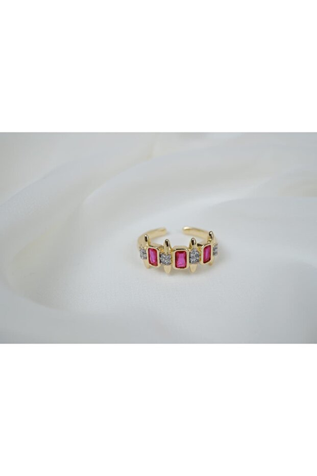 Yzk408 Pink Baguette Stone Gold Adjustable Ring