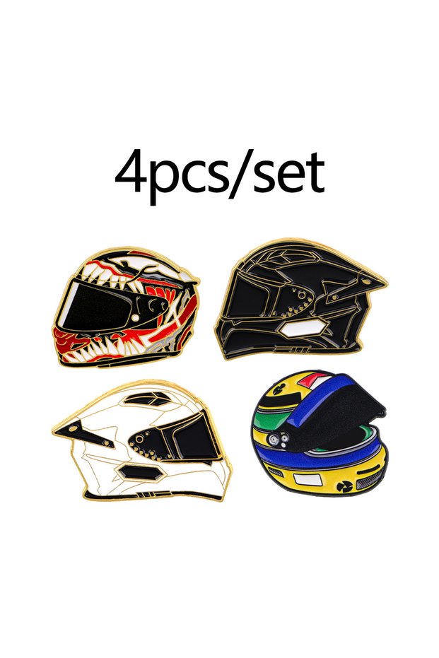 6 Black White Racing Helmet Enamel Pines Cartoon Brooch Metal Pins Badge on Backpack Clothing Acces.