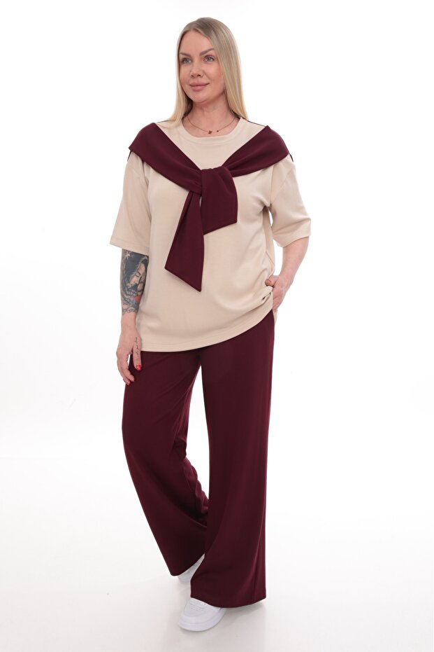 Modal Fabric Large Size Tracksuit Set with Scarf Detail on the Shoulder