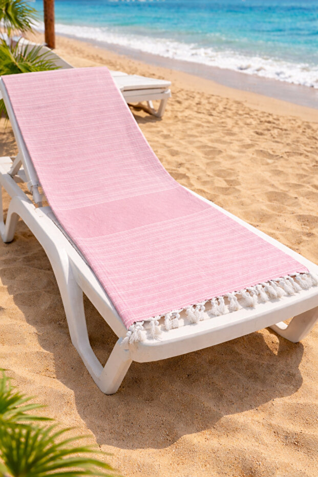Striped Peshtamal, Cotton, Fringed, Beach, Pool, Spa, Sauna, Sports, Travel Towel, Travel Towel, Salmon