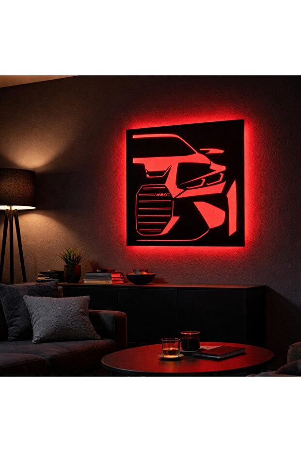 MODAT Kırmızı LED Işıklı Araba Tablosu 40x40 cm – 3D Işıklı Otomobil Tablosu, Gamer & Ofis Dekorasyonu