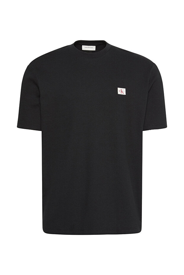 Ss Waffle Badge Crewnk Tee Men's Crew Neck T-Shirt Black