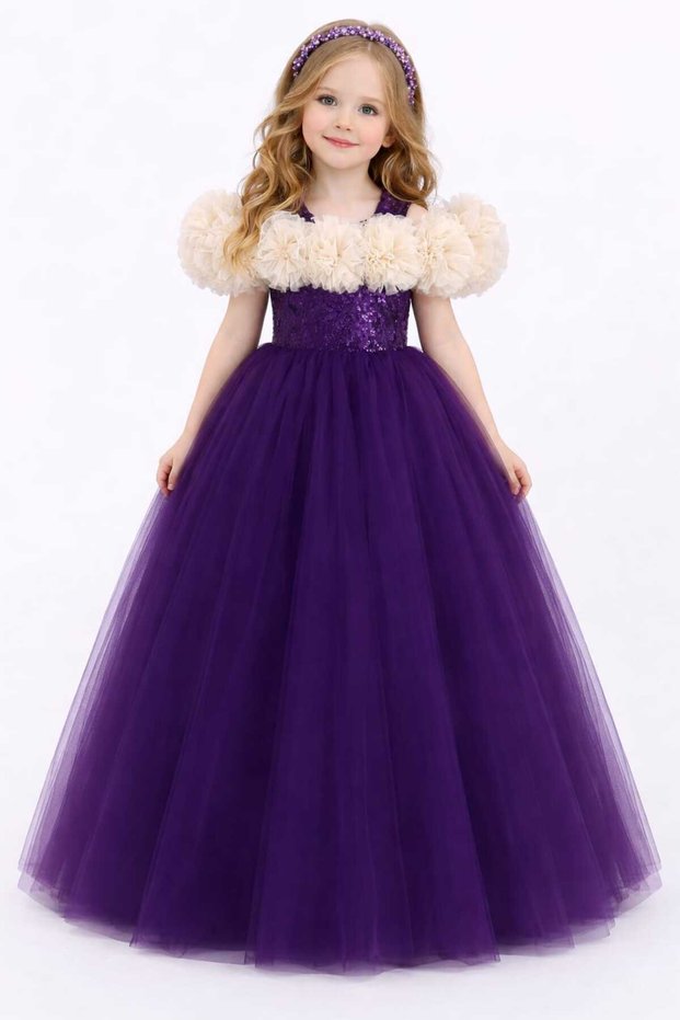 Tutu Rose Decorated Long Skirted Evening Dress & Purple Long Skirted Dress Costume