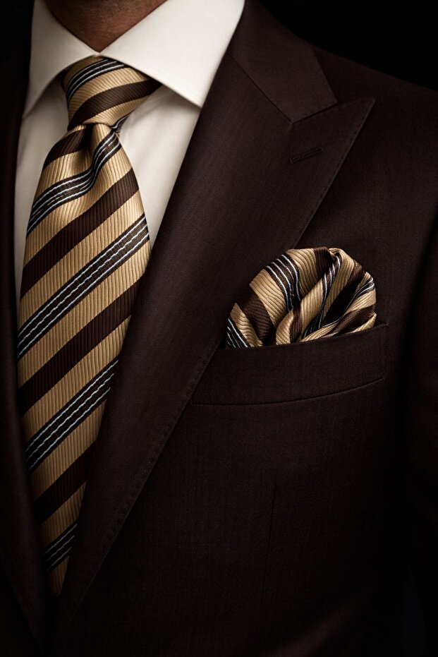 Beige Brown Striped Tie Handkerchief