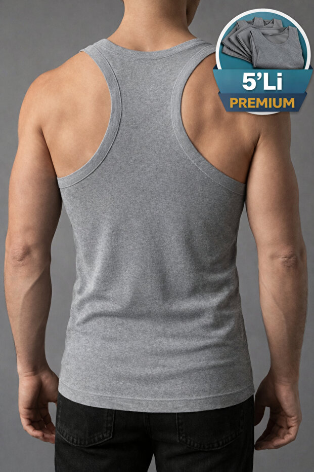 5 Pieces Bersel Men's 100% Cotton a Quality Ribbed Lycra Gray Sportsman Rambo Undershirt