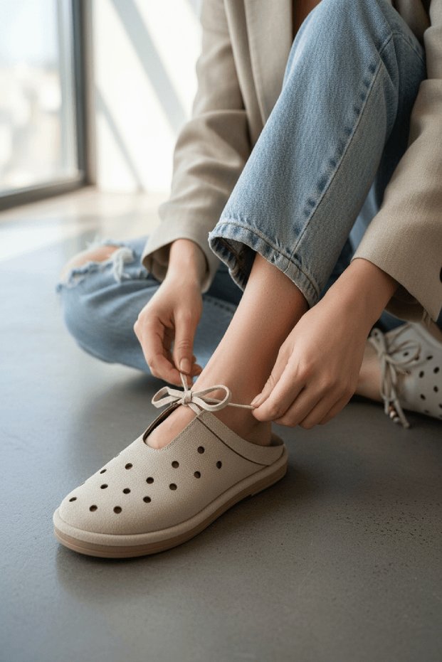 Duvin Beige Women's (2 cm Heeled) Round Toe Laser Perforated Shoes Slippers