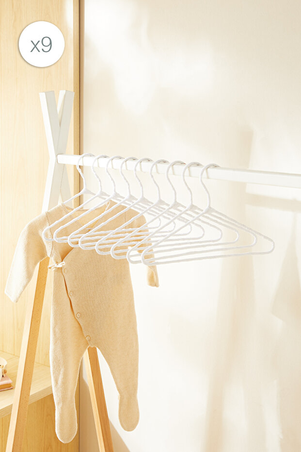 9-Piece White Fabric Covered Metal Baby Clothes Hanger, Clothes Hanger 19.5X30X0.3