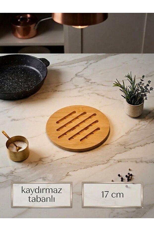 Natural Bamboo Trivet - Non-Slip Base, 17 cm - under the Teapot, Pot, and Pan