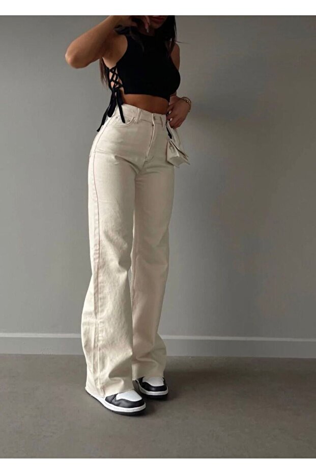 Stone Palazzo Wide-Leg High-Waist Jeans
