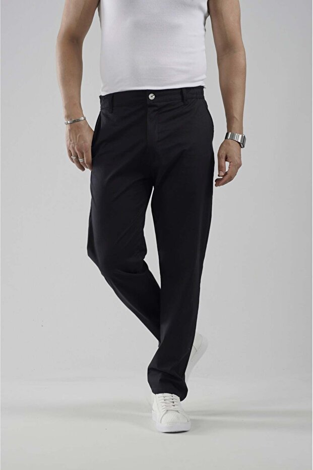 Elastic Waist Regular Fit Chino Lycra Men's Trousers