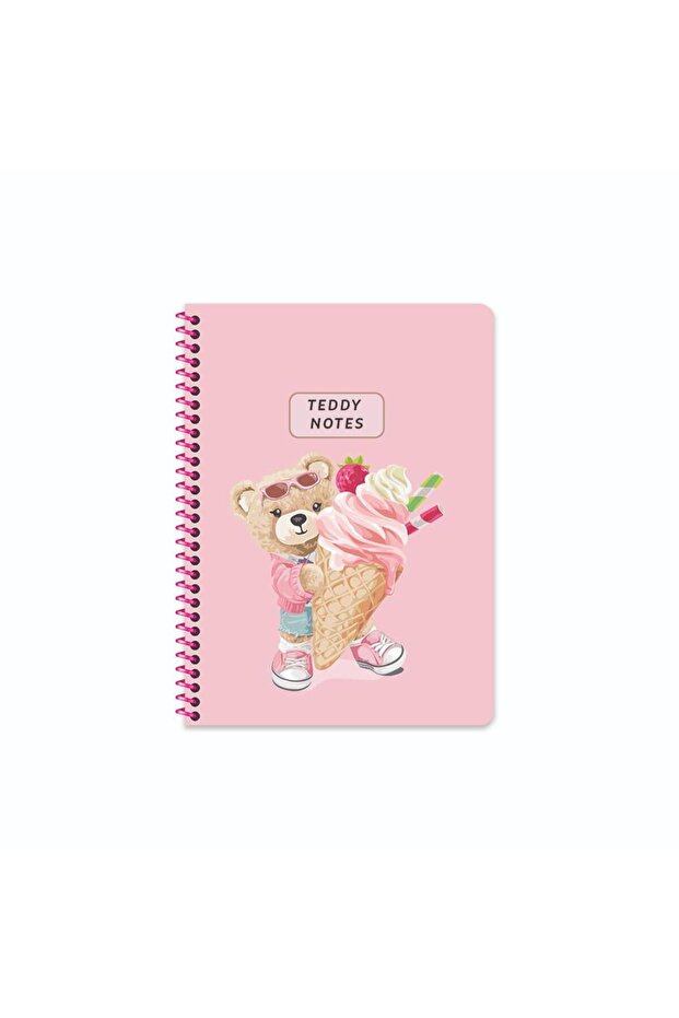 16.5X22.5 Spiral Bound Hard Cover Checkered Teddy Bear Notebook - Pink