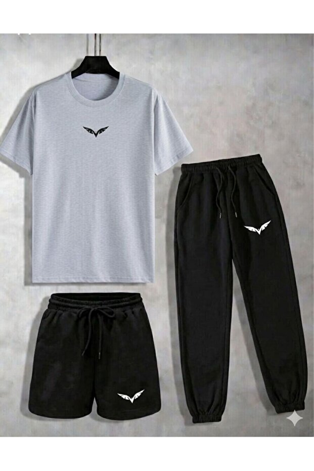 3-Piece Unisex Set Shorts Tracksuit T-Shirt Combination