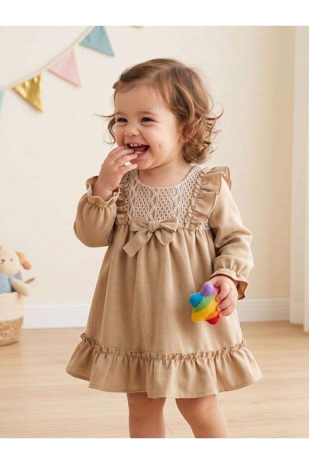 Lace Ruffled Linen Baby Girl Dress