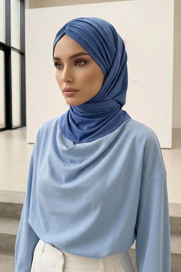 شال قطني ممشط جاهز للارتداء، أنيق ومريح، مانع للانزلاق، CPS-95، نيلي