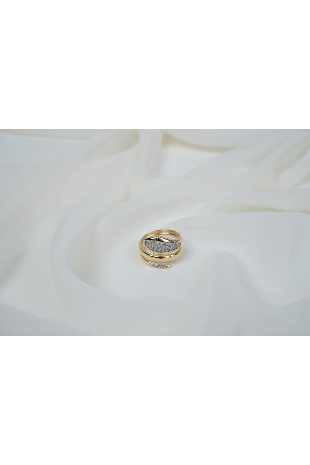 Yzk414 Snake Shape Zircon Stone Detail Gold Adjustable Ring