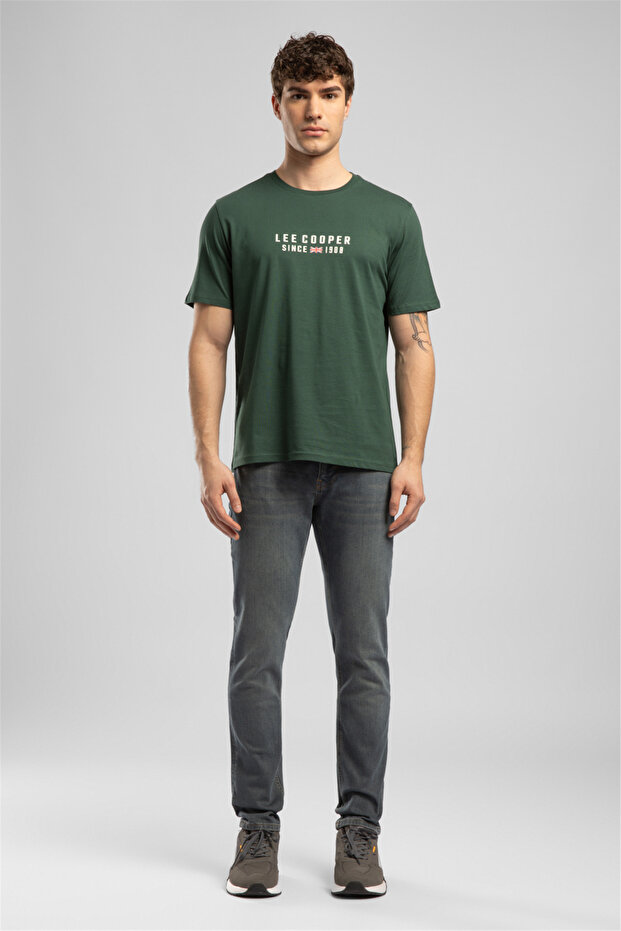 Ansel Men's Regular Fit 100% Cotton Printed Crew Neck T-Shirt Green