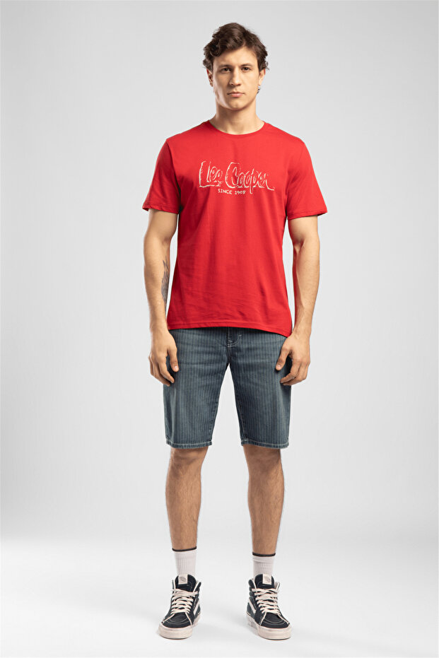 Drawos Men's Regular Fit 100% Cotton Basic Crew Neck T-Shirt Red