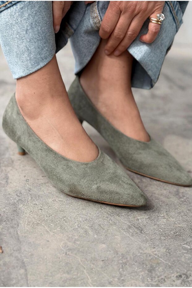 Seranis Genuine Leather Stiletto Khaki Suede