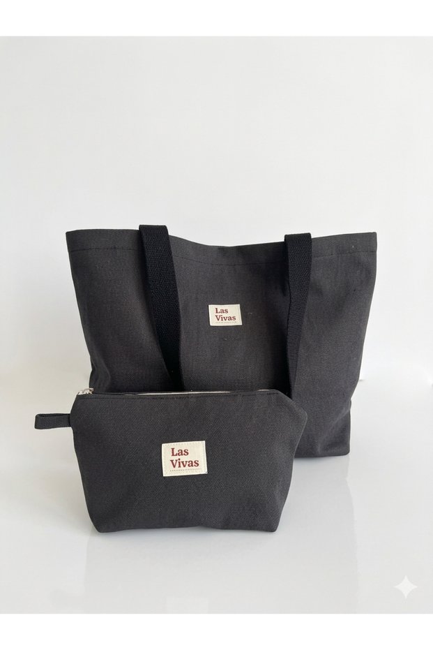 Totebag and Makeup Bag, Linen Beach Bag Set of 2, Women's Shoulder Bag