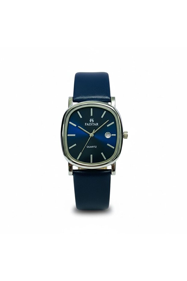 Azure Classic Analog Watch for Men Blue Dial PU Leather Strap Quartz Movement Date Display
