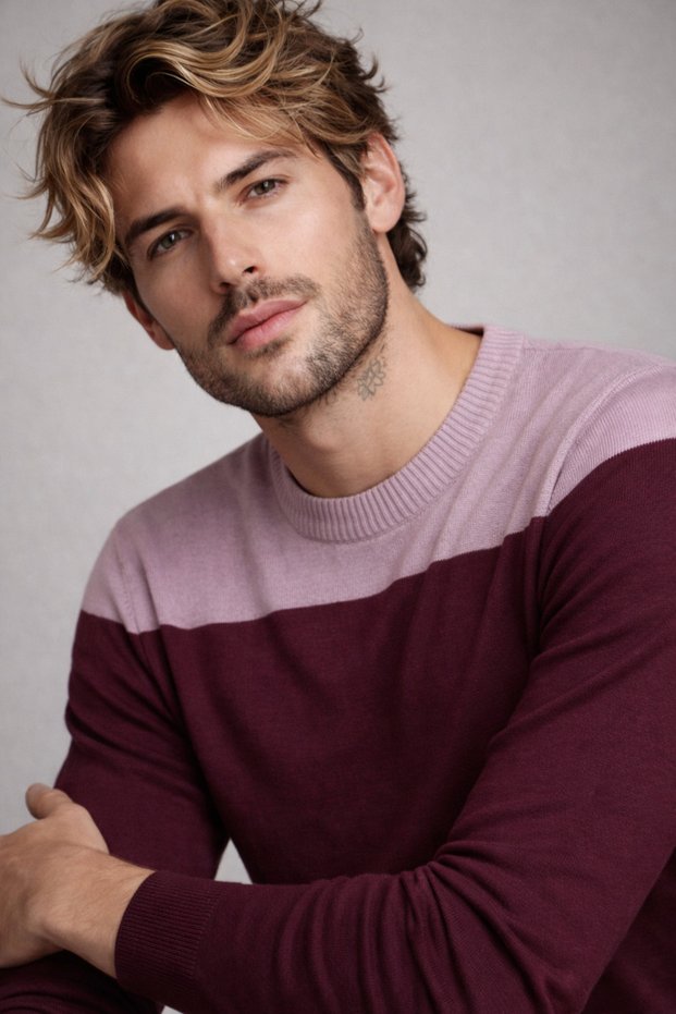 Men's Color-Blocked Thin Knitwear Sweater-Regular Crew Neck Casual Stylish Combination