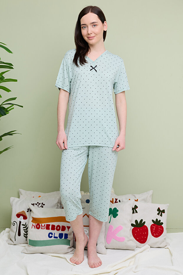 Star Patterned Plus Size Capri Pajama Set - 2