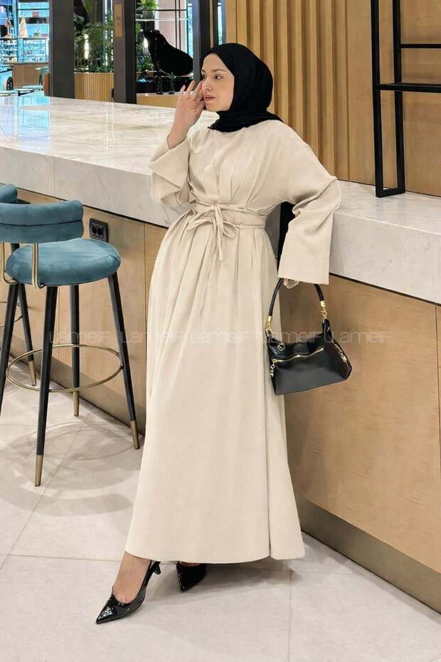 Nora Lace-Up Hijab Dress Stone
