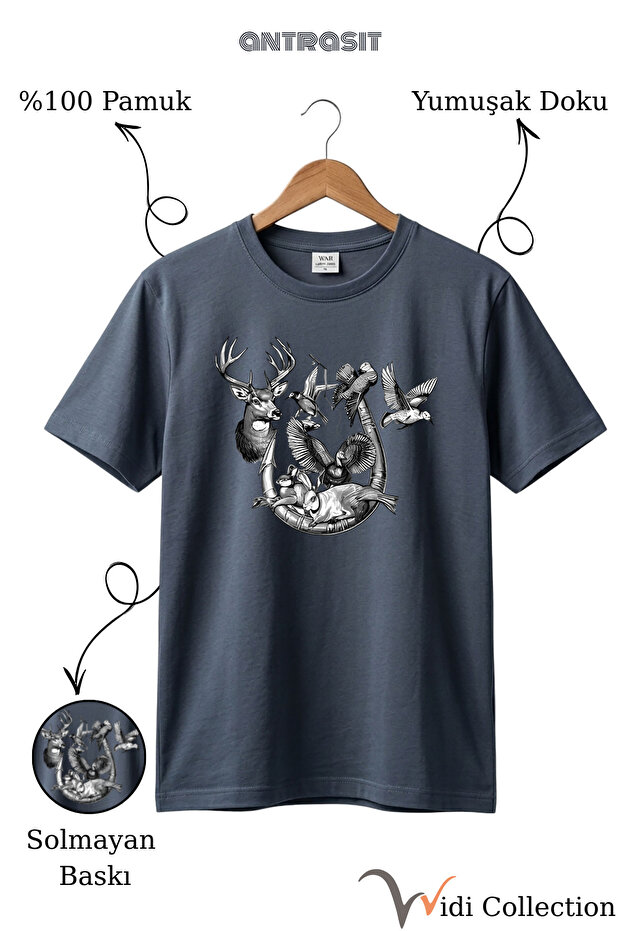 Nature Themed 100% Cotton Unisex Regular Fit T-Shirt with Wolf and Dog Figures