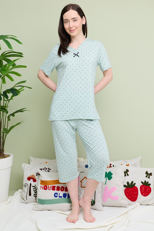 Star Patterned Plus Size Capri Pajama Set - 4
