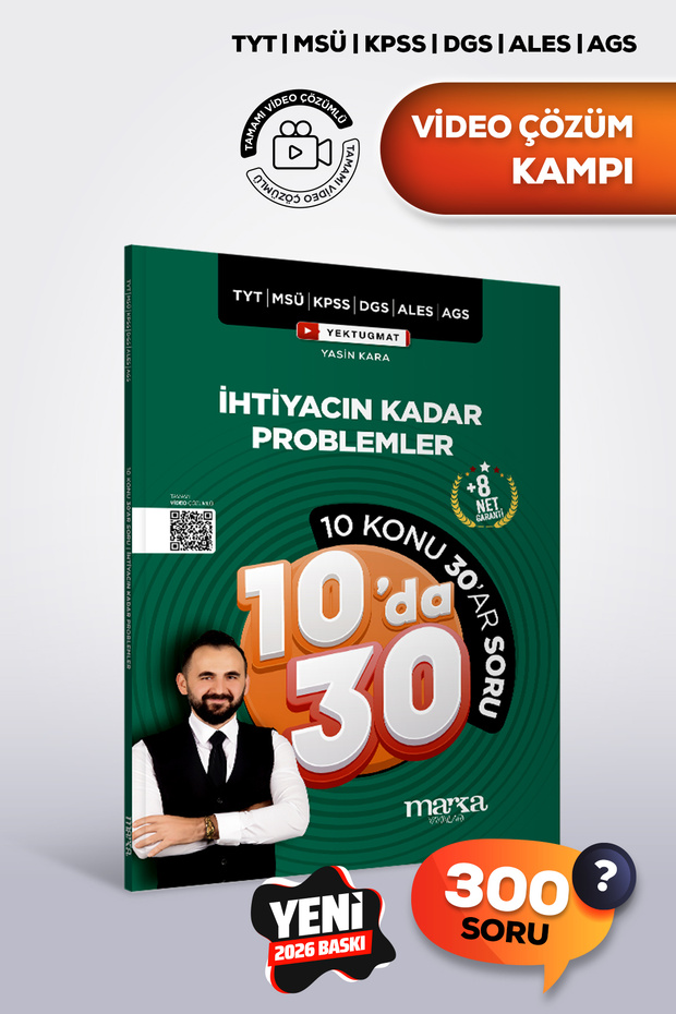 Marka Yayınları TYT MSÜ KPSS DGS ALES AGS İhtiyacın Kadar Problemler 10 Konu da 30 ar Soru Yasin Kara