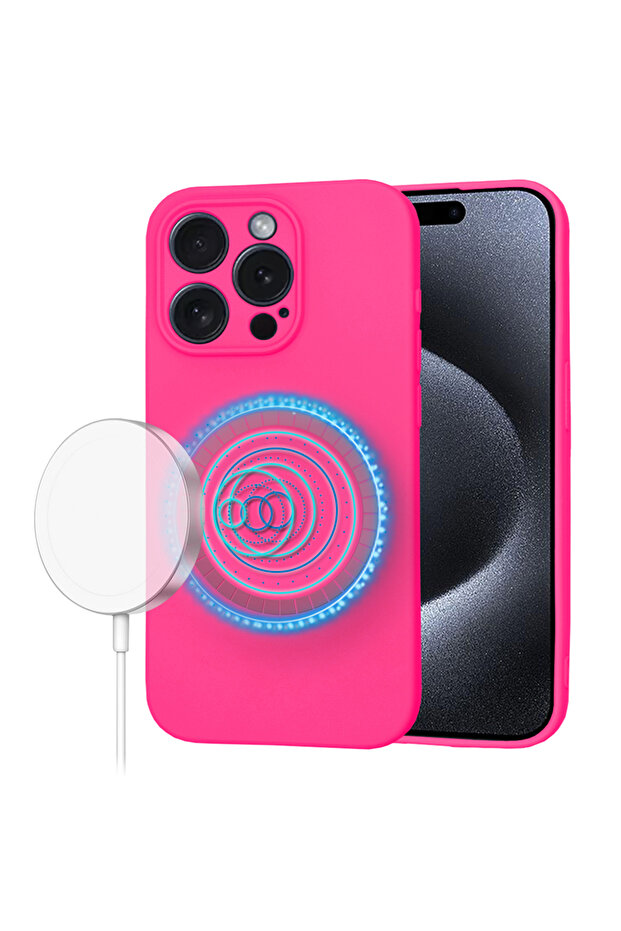Husă pentru iPhone 15 Pro, SoftFlex MagSafe, protecție antișoc, fucsia - 1