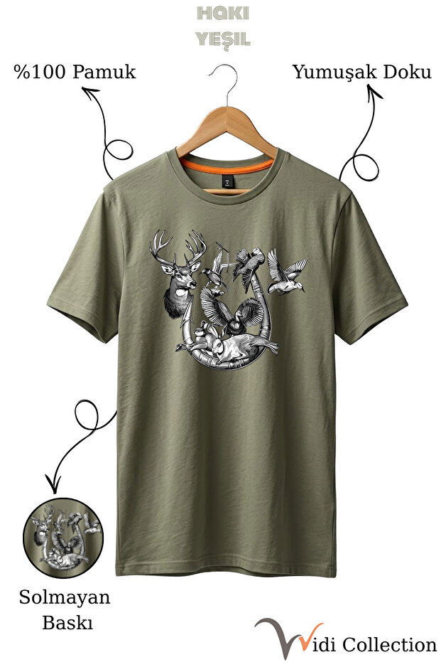Nature Themed 100% Cotton Unisex Regular Fit T-Shirt with Wolf and Dog Figures