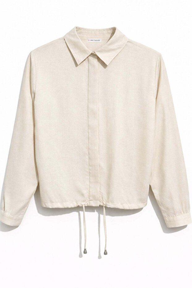 4888 women's satin lace-up placket shirt stone